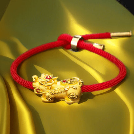 Red String Pure Gold Lucky Bead Bracelet