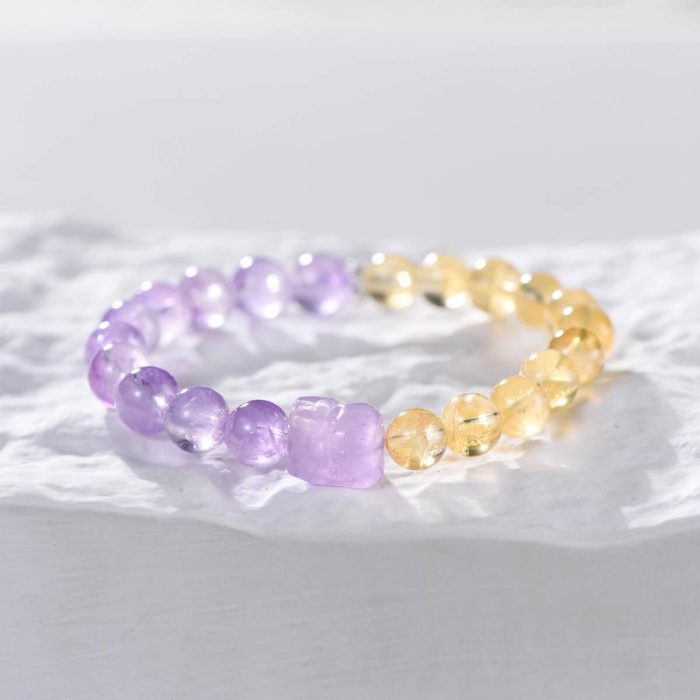 Citrine and Amethyst Pixiu Feng Shui Bracelet