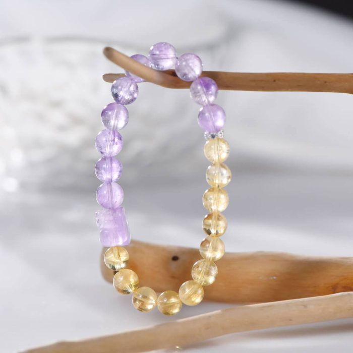 Citrine and Amethyst Pixiu Feng Shui Bracelet