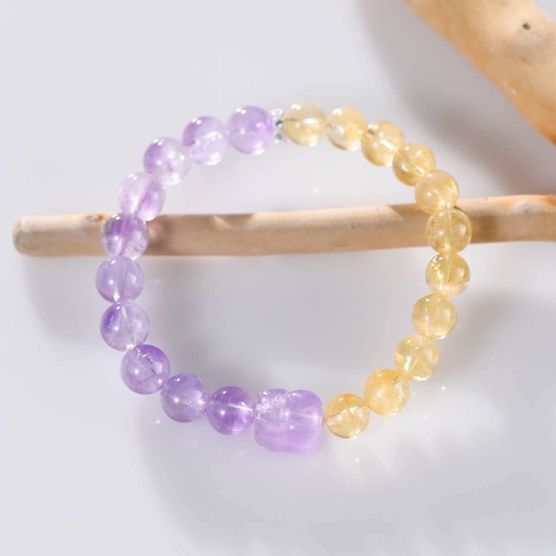 Citrine and Amethyst Pixiu Feng Shui Bracelet