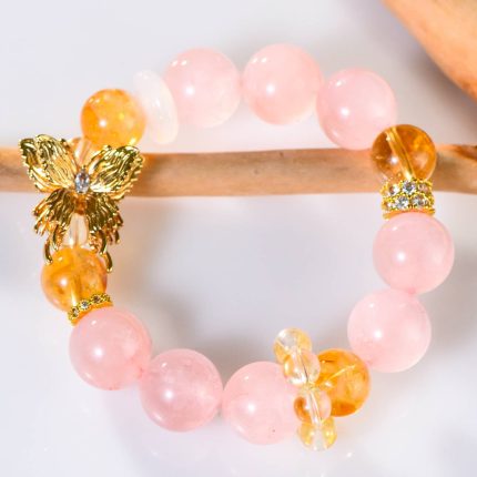 Large Grapefruit Ross Quartz With Azeztulite Citrine Bracelet