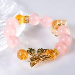 Large Grapefruit Ross Quartz With Azeztulite Citrine Bracelet