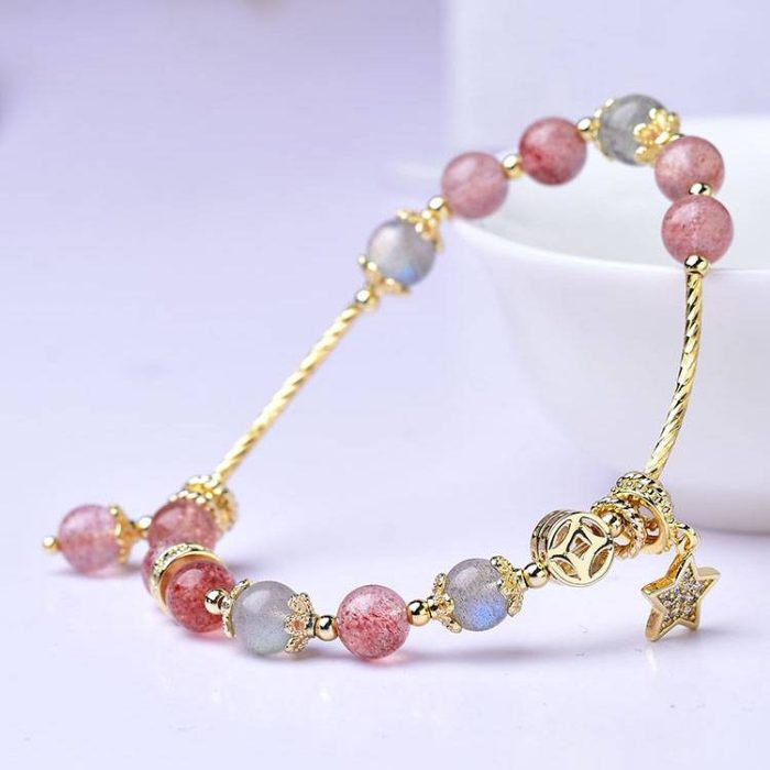 Strawberry Quartz Moonstone Feng Shui Bracelet