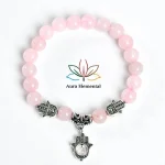 Rose Quartz Evil Eye Bracelet with Silver Charm