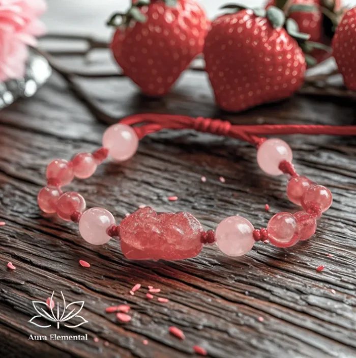 Strawberry Quartz Pixiu Red String Bracelet