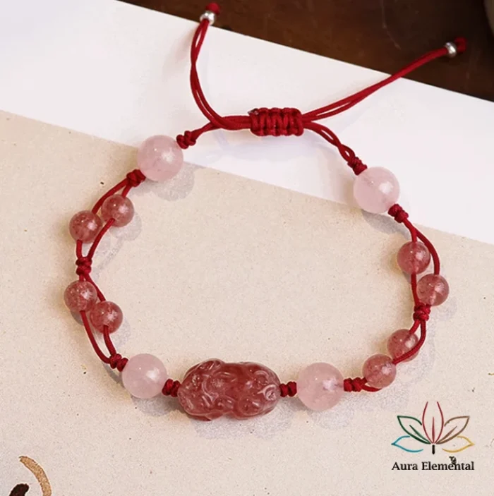 Strawberry Quartz Pixiu Red String Bracelet